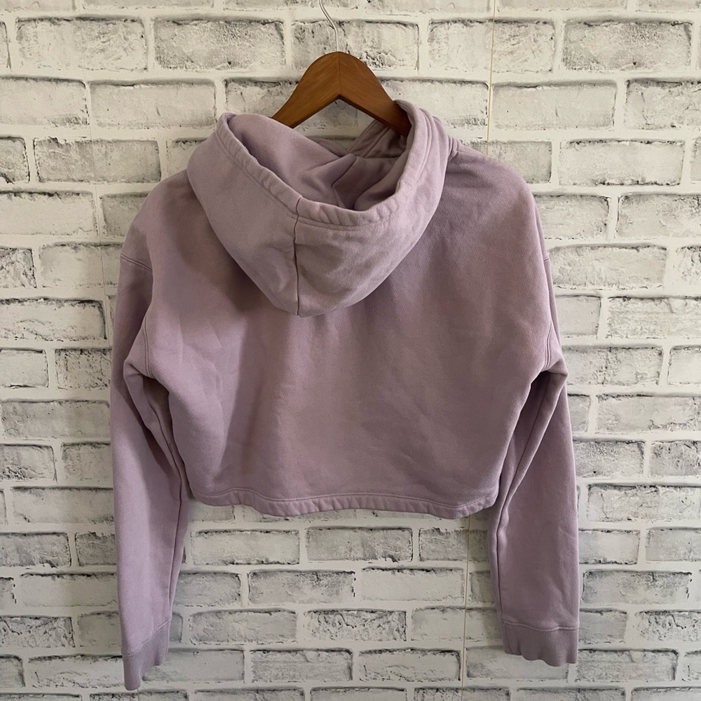 Women’s Adidas purple logo stripe sweatshirt cropped hoodie XS - Picture 2 of 4